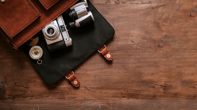 Vintage desk concept with bag