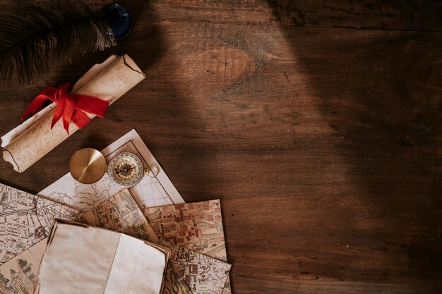 Vintage desk concept with copyspace on right