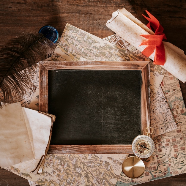 Free photo vintage desk concept with slate