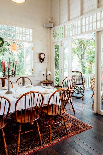 vintage dinner table and vintage house