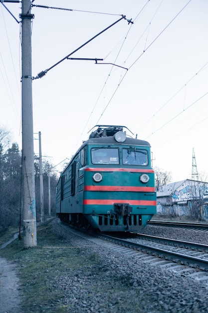 Free photo vintage fast train front on railroad