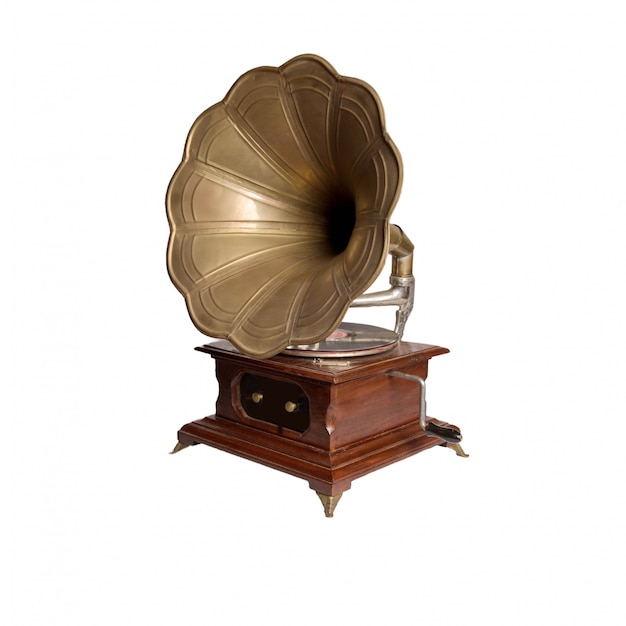 Vintage gramophone with wooden box