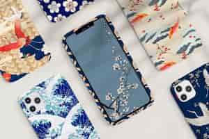 Free photo vintage japanese mobile phone case pattern set, remix of artwork by watanabe seitei