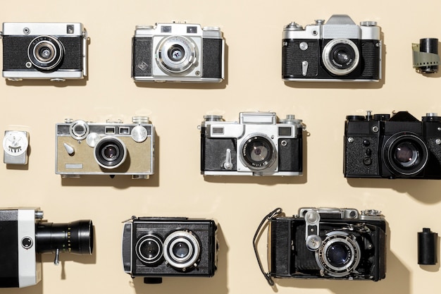 Vintage photo cameras arrangement