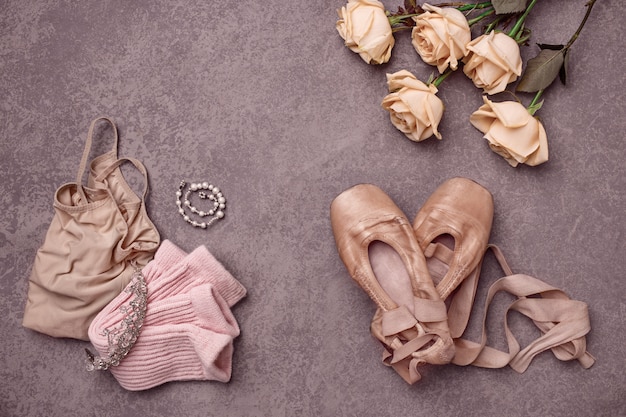 Vintage still Life with roses and Ballet Shoes