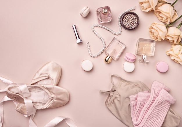 Vintage still Life with roses and Ballet Shoes