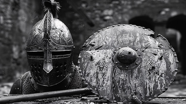 Vintage style soldier helmet still life