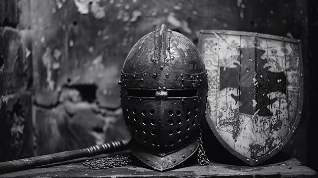 Vintage style soldier helmet still life