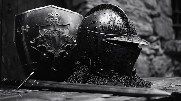 Vintage style soldier helmet still life