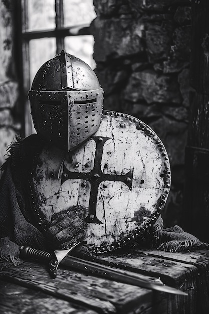 Vintage style soldier helmet still life