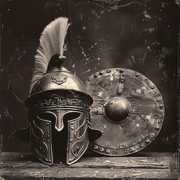 Free photo vintage style soldier helmet still life