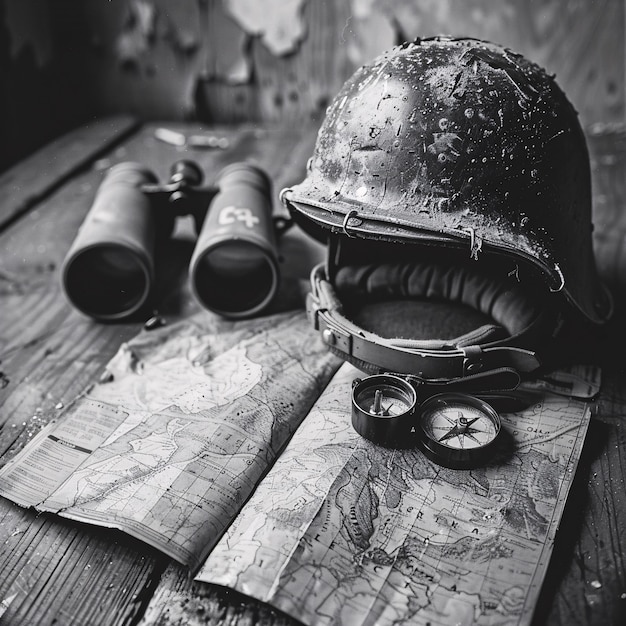 Free photo vintage style soldier helmet still life