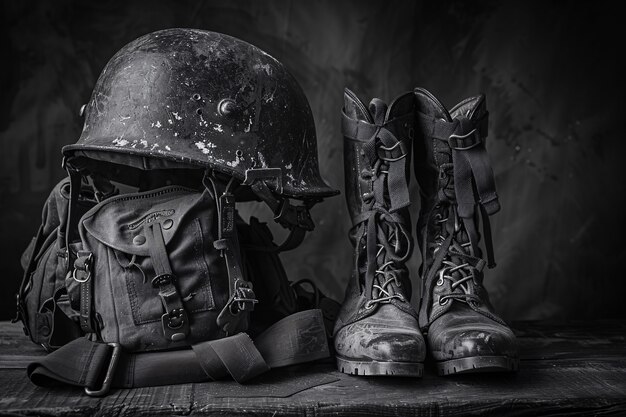 Vintage style soldier helmet still life