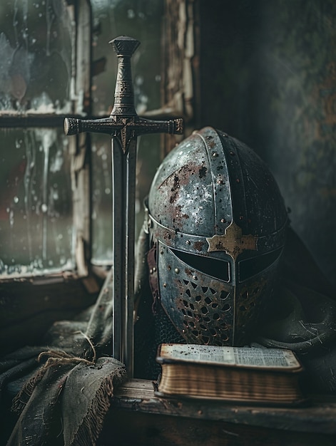 Free Photo vintage style soldier helmet still life