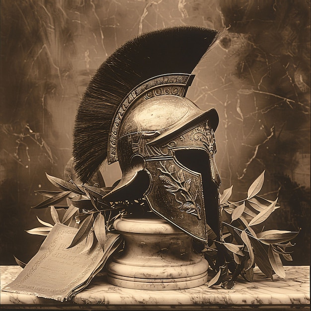 Free photo vintage style soldier helmet still life