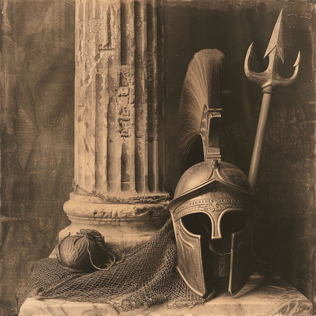 Free photo vintage style soldier helmet still life