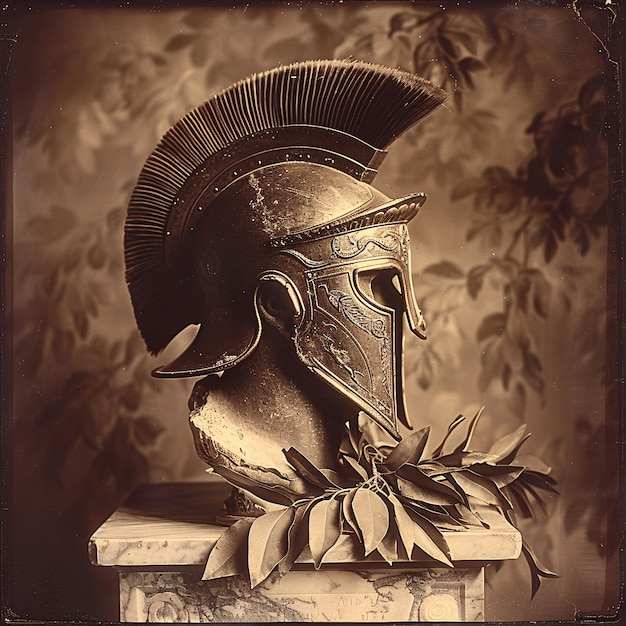 Vintage style soldier helmet still life