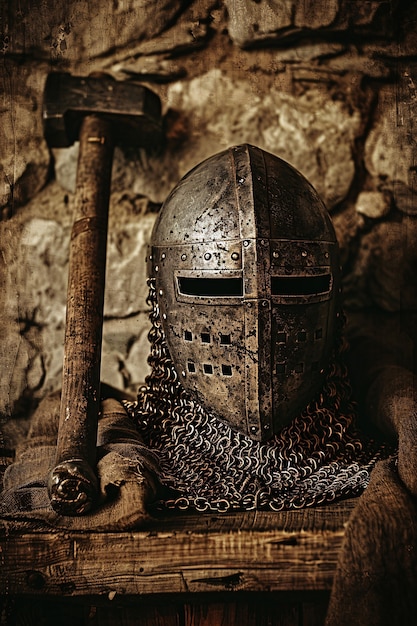 Free photo vintage style soldier helmet still life