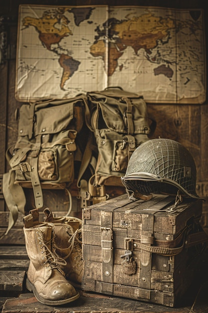 Free Photo vintage style soldier helmet still life