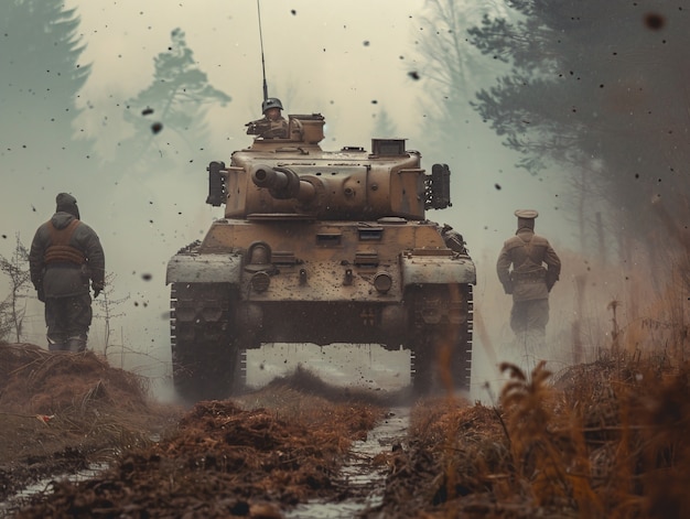 Free photo vintage style view of combat tank vehicle during war time