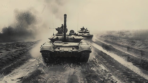 Free photo vintage style view of combat tank vehicle during war time