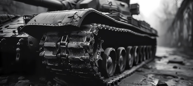 Vintage style view of combat tank vehicle during war time