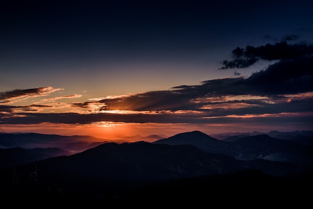 Violet evening sky over the mountains