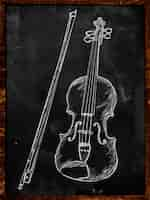 Free photo violin drawing sketch on blackboard music