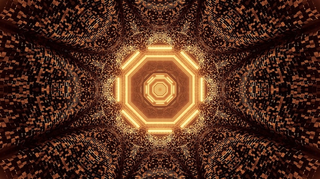 Free Photo virtual projection of golden lights forming an octagonal pattern