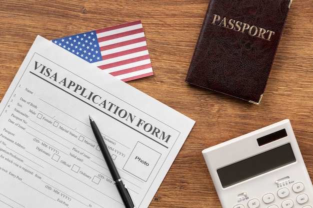 Visa application composition with american flag