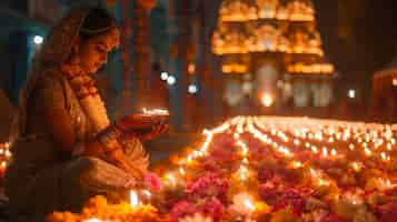 Free photo vivid colors portrait of woman at navratri celebration