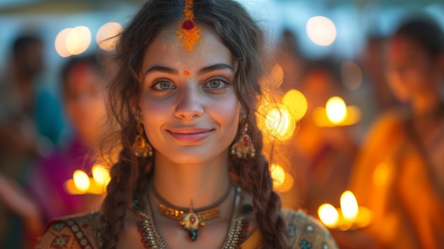 Free Photo vivid colors portrait of woman at navratri celebration