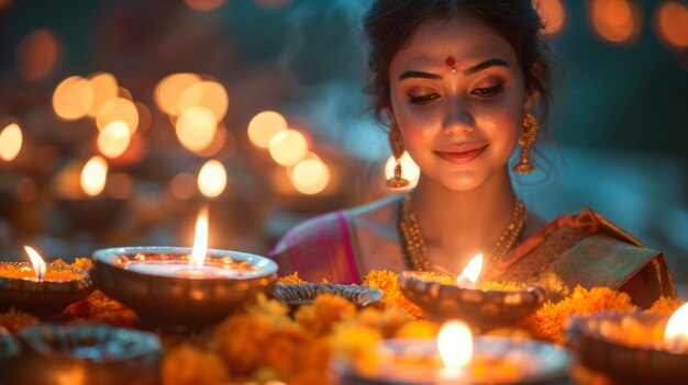 Vivid colors portrait of woman at navratri celebration