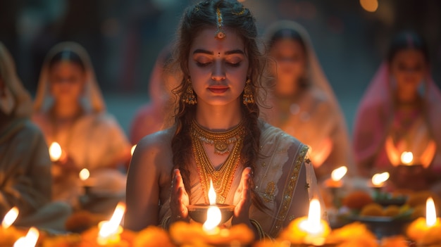 Free photo vivid colors portrait of woman at navratri celebration