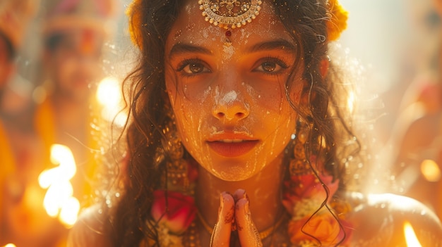 Vivid colors portrait of woman at navratri celebration