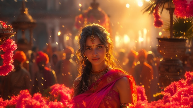 Vivid colors portrait of woman at navratri celebration