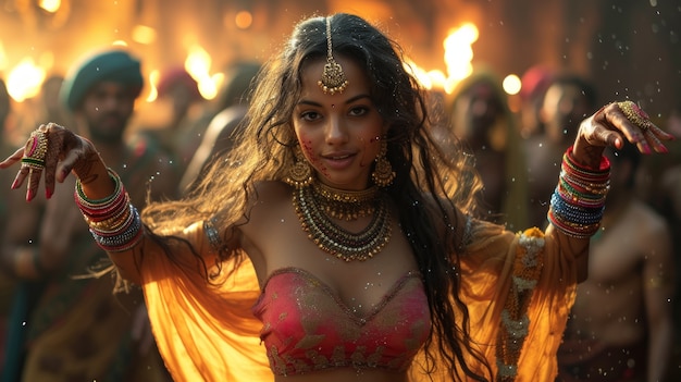 Vivid colors portrait of woman at navratri celebration