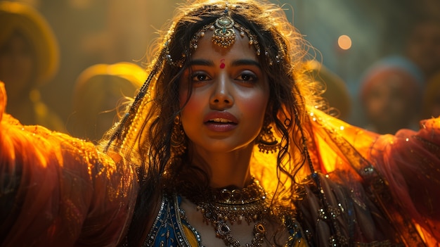 Vivid colors portrait of woman at navratri celebration