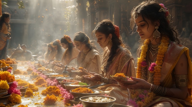 Free photo vivid colors portrait of woman at navratri celebration