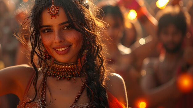 Vivid colors portrait of woman at navratri celebration