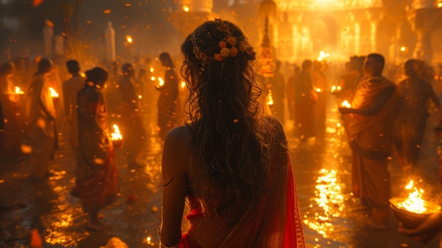 Free Photo vivid colors portrait of woman at navratri celebration