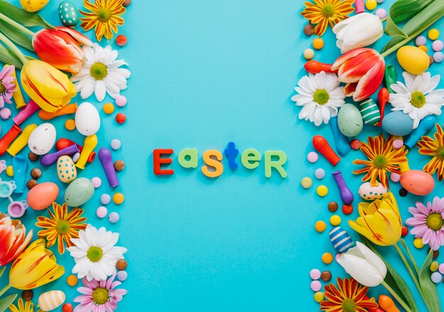 Vivid composition of flowers and eggs