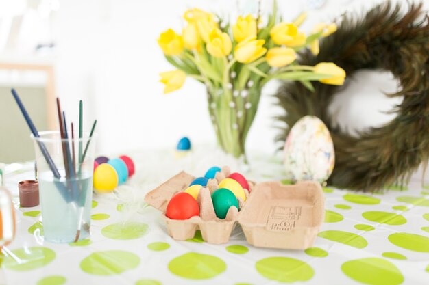 Vivid Easter eggs for holiday on table