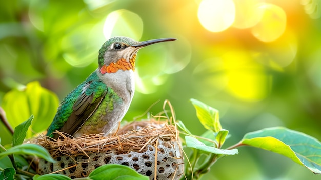 Vividly colored hummingbird in natural environment