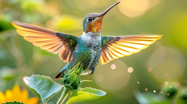 Vividly colored hummingbird in natural environment