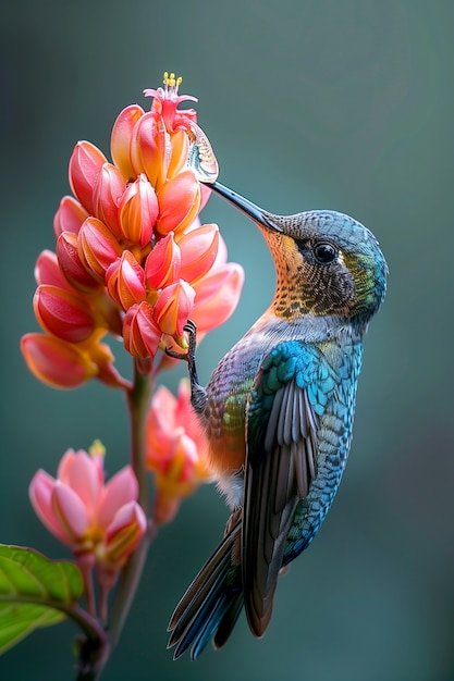 Vividly colored hummingbird in nature