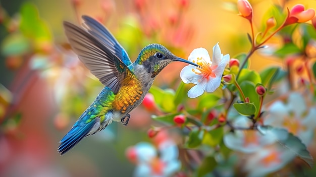 Free photo vividly colored hummingbird in nature