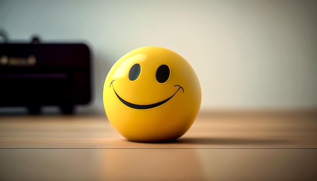 Free photo volumetric smiling emoticon on a blurred background generative ai