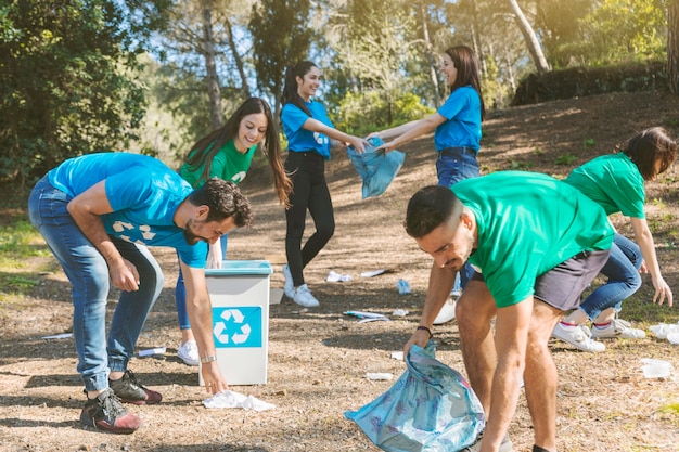 Volunteers cleaning up in nice woods