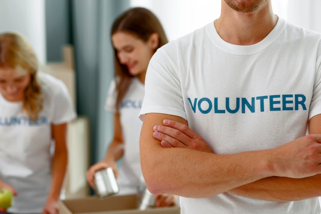 Free photo volunteers at work preparing donations